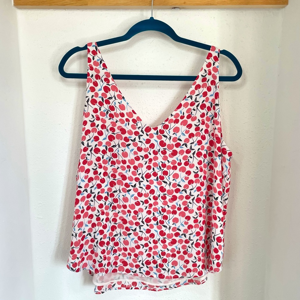 EUC L LOFT V-Neck Shell, Cherry Print